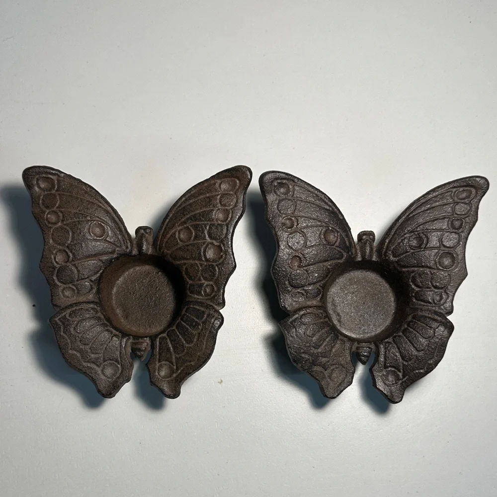 Butterfly Cast Iron candle holders - Brown
